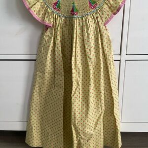 Charming Green with Pink Polka Dot Kids Casual Dress
